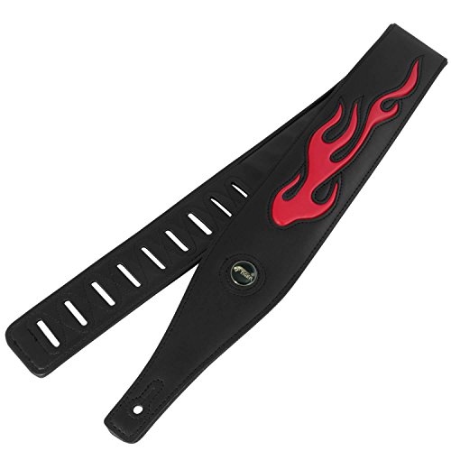 Tiger STP26-BK Sangle de Guitare en cuir – Feu – Noir - Les Beatles, Paul McCartney, John Lennon, RIngo Starr, George Harrison Tiger STP26-BK Sangle de Guitare en cuir - Feu - Noir – Image 3