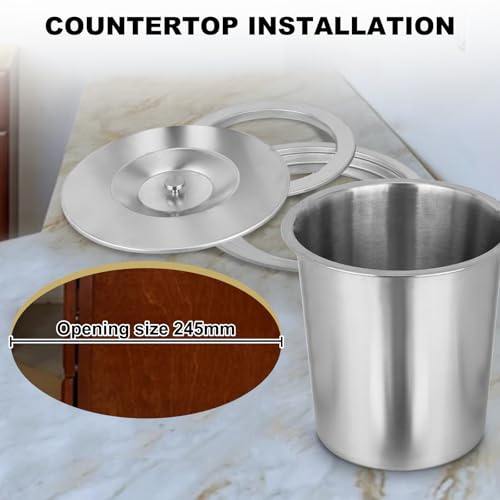 Image of Kitchen Cabinet Countertop Built-in Stainless Steel Trash Can 8L Embedded Trash Bin Trash Chute with Lid