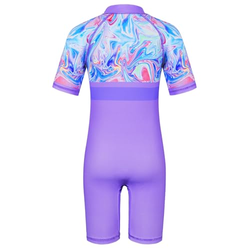 Image of TFJH E 1PCS Girls Short Sleeve Swimsuits UV 50+ Bathing Suits Sunsuits Zipper 2-14Y