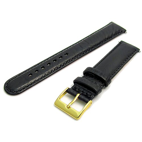 belüftet atmungsaktiv Klimaanlage Uhrenarmband Leder gepolstert 20 mm schwarz mit vergoldet (Gold Farbe) Schnalle