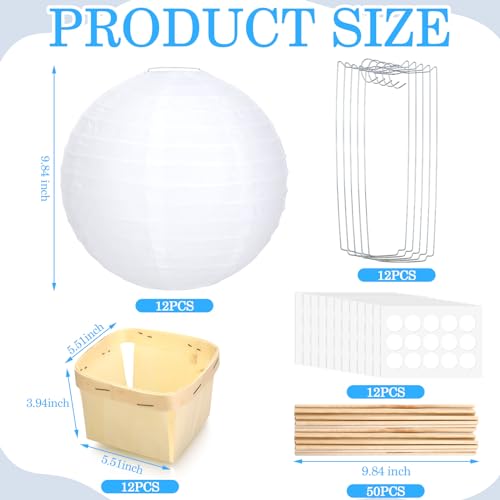 Image of Retisee 12 Sets White Hot Air Balloons Decorations Baby Shower Table Centerpieces 9.84'' Paper Lantern with Basket for Gender Reveal Birthday Wedding School Party Supplies