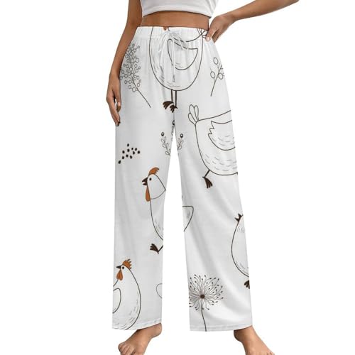 Pantalon de pyjama femme S bas de nuit avec poches poule