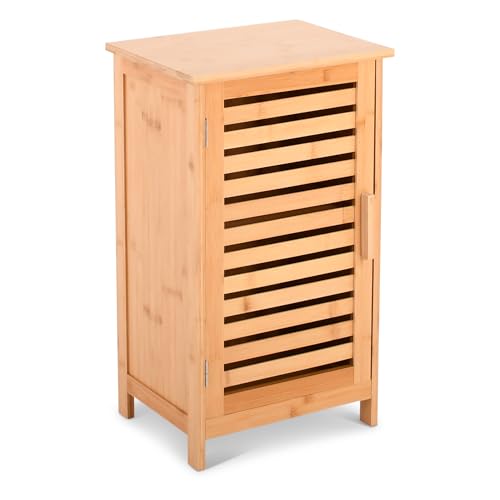 Raburg Badezimmerschrank & Aufbewahrungsschrank, Bambus, 2 Fächer, Badschrank aus Holz mit Lamellentür für Bad, Küche oder Flur Kivo