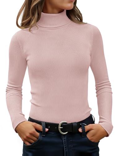 Image of ZESICA Women's Turtleneck Long Sleeve Shirts 2026 Spring Trendy Tops Slim Fitted Ribbed Knit Basic Casual Sweater