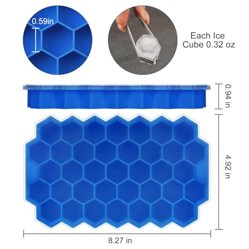 Image of AIG Silicone Ice Cube Trays with Lids - 1 Pack Easy-Release Hexagon Ice Maker for Freezer, Reusable Food-Grade Ice Molds for Cocktail Bar, Whiskey, Iced Coffee & Home Kitchen (Blue)