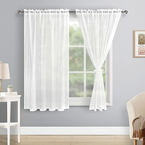 DWCN Sheer Voile Vorhang Transparente Gardine Stangendurchzug 2 Stücke Fensterschal für Wohnzimmer, Babyroom,Schlafzimmer, Rod Pocket, Weiß, 137x140(HxB) Cover