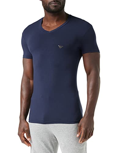 Emporio Armani T- Shirt en Modal Doux avec Logo Eagle Coupe ajustée et col en V, Marine, M Homme