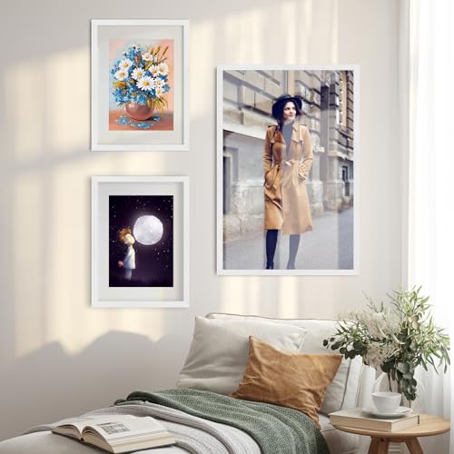 puthiac 12x16 White Oak Wood Picture Frame - Minimalist 12x16 Poster Frame, 12"x16" Picture Frame Wood, Natural Solid Wooden Picture Frames for Wall Art Photo and Prints (1 Pack, White)