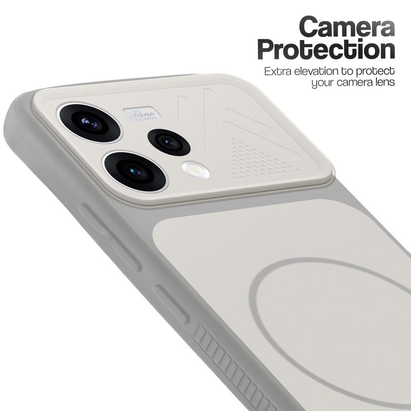 Image of Mr. Case Back Cover for Oppo Reno 15 5G | Ring Design Protective Case with Camera Cut Protection | Anti Slip Grip | Shockproof Mobile Cover - Grey-White