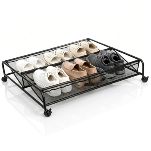 Goaste Under Bed Shoe Storage Organizer with Wheels, Rolling Underbed