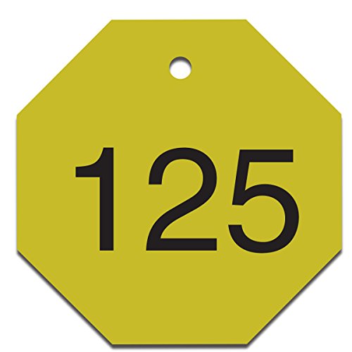 Tag plastique numéroté 101-125 noir sur jaune de 1.5" pour signalisation et inventaire