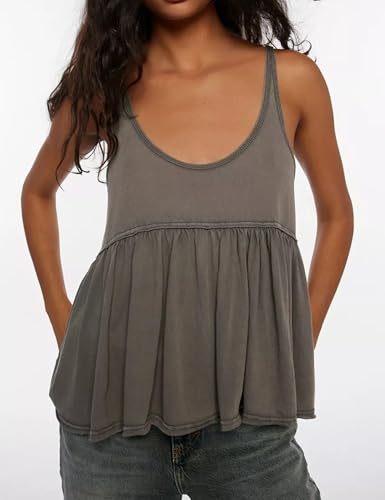 InterNos Women's Summer Flowy Tank Tops Sleeveless Strap Ruffle Shirts Babydoll Tunic Tank Peplum Tops2
