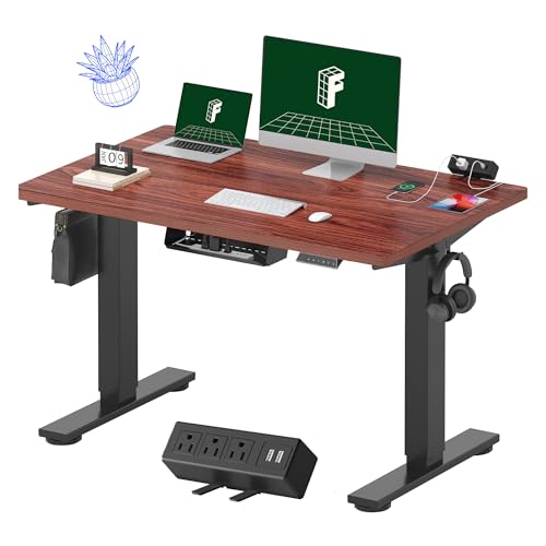 Image of FLEXISPOT EN2 Whole-Piece Standing Desk with Clamp Power Strip, 48 x 30 Electric Stand Up Height Adjustable Desk with Cable Management (Black Frame + 48 inch MahoganyTop, 2 Packages)