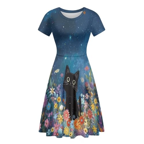 Image of AFPANQZ Womens Casual Summer Lightweight Vintage Dress Short Sleeve Midi Dress Knee-Long Luxury Formal Dress