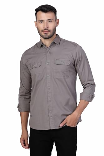 Image of Men's Cotton Twill Utility Shirt | Full Sleeve Button-Down Casual Shirt | Dual Chest Pockets | Comfortable Regular Fit | Everyday Wear