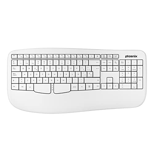 Phoenix K201 Teclado Ergonómico Inalámbrico 2.4Ghz QWERTY (White)