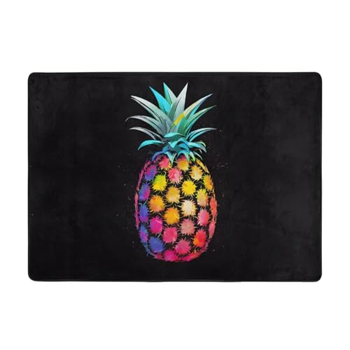 Colorful Pineapple Print Living Room Anti Slip and Absorbent Carpet, Indoor Bedroom Bed Floor Mat, Ultra Soft Washable Carpet 80x58 in
