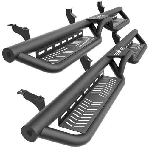 SOENBOO Crew Cab Running Boards Side Steps Compatible for 2019-2026 Ford Ranger Supercrew Cab (4 Full Size Doors), Two Stairs Design Bolt-on Side Rails Step Nerf Bar (Black Powder Coated, Star Logo)