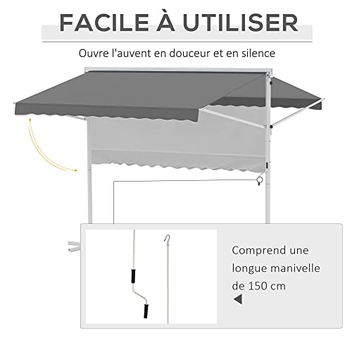 Store double pente 3 x 3 m manuel rétractable gris Outsunny - 5