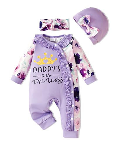 Image of Preemie Newborn Baby Girl Clothes Infant Fall Winter Outfits Letter Floral One-Piece Romper+Jumpsuit