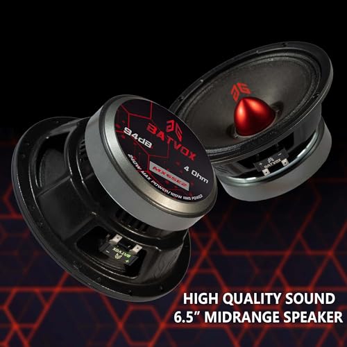 Image of MX65E2 Loudspeaker 6.5 Inch Midrange 480 Watts 4 Ohms Red Bullet, Premium Quality Audio Door Speakers for Car or Truck Stereo Sound System, Black (2 Speakers)