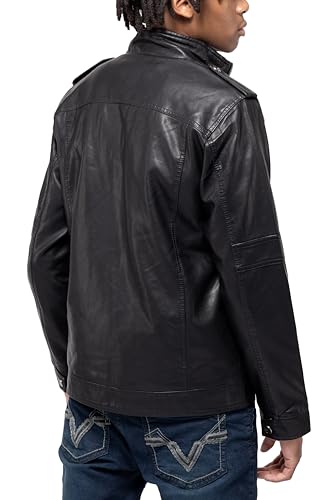 Image of X-Ray Men's Slim Fit Faux-Leather Moto Jacket with Removable Hood