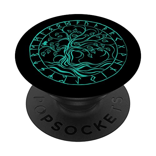 Norse Mythology Yggdrasil, Rune Circle Shield-Maiden Viking PopSockets Swappable PopGrip, Black