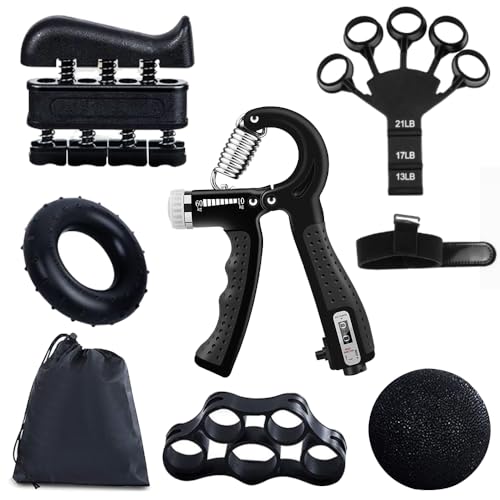 SUCITY 7PCS Hand Grip Strengthener Trainer Kit - Hand Strengthener & Grip Strength Kit - Forearm Grip Adjustable Resistance - Finger Stretcher Hand Gripper Finger Exerciser for Men/Women