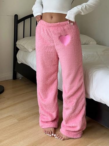Image of ZAFUL Women's Fuzzy Plush Pajama Pants Wide Leg Pj Bottoms Lounge Pants | Soft Fluffy Sleep Pants Drawstring Elastic Waist Teddy Pjs for Women No Pockets