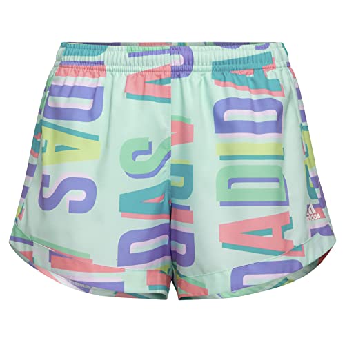 adidas Girls' Big Elastic Waistband Allover Print Woven Short, Ice Mint, X-Large (16)
