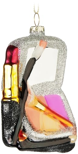 BRUBAKER Make-Up Set - Pallina di Natale in Vetro Dipinta a Mano - Set Make-Up Glitterato da 9 cm con Specchio, Pennello e Rossetto - Decorazione per Albero di Natale da Donna Soffiata a Bocca