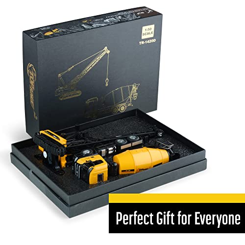 Top Race baustellenfahrzeuge Kinder, Metall Zement-Betonmischer mit Spielzeug Kran, Tolles Display-Spielzeug für Jungen und Mädchen im Maßstab 1:50 Set von 2 – Bild 7