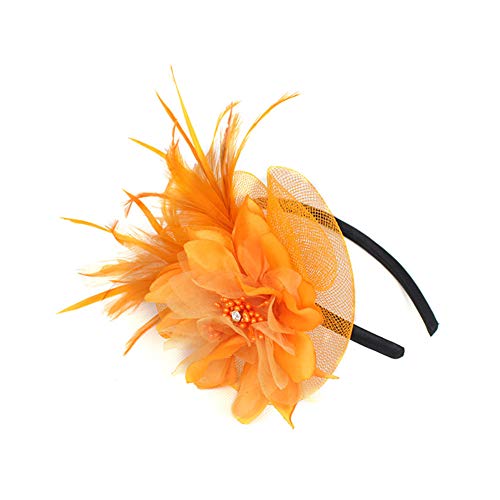 Fascinator Hair Clip Veil Wedding Bridal Headwear for Women, Hair Clip + Lace Bridal Wedding Gloves (1 Pack:Orange Headwear)