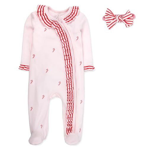 Image of Baby Footie Bodysuit Headband or Hat 2 Piece Set – Christmas Thanksgiving Zip-Up Outfit,Holiday Pajamas for Infants