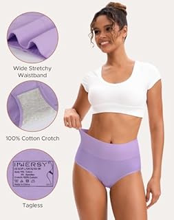 INNERSY Womens High Waisted Underwear Cotton Plus Size Ladies Panties 5 Pack(XL, Style 1)