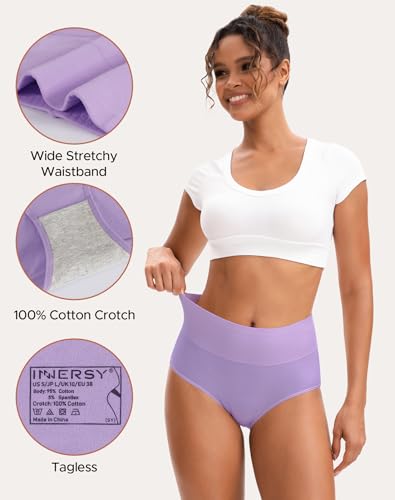 Image of INNERSY Women's High Waisted Underwear Cotton Panties Regular & Plus Size 5-Pack