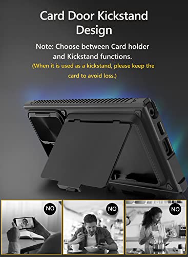 Image of Vihibii for Samsung Galaxy S23 Ultra Back Cover with Card Holder (4 Cards) & Slide Camera Cover & Kickstand, Rugged Hard Back & TPU Soft Edge Case for Galaxy S23 Ultra 5G 6.8 inch 2023, Black