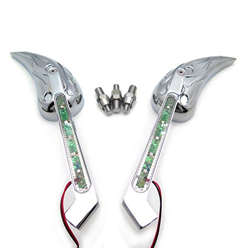 HTTMT- Universal Raindrop Flame Fire LED Turn Signal Integrate Mirror Compatible with All Kawasak Suzuk Cruiser [P/N: MT208+TTT001]
