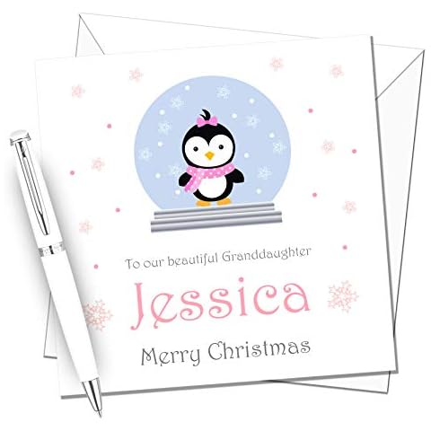 Girl Penguin in Snowglobe Personalised Christmas Card - Card for Daughter, Granddaughter, Sister, Niece Cover