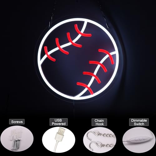 Image of Baseball Neon Sign for Boys Room Decor, Baseball Stuff for Wall Decor,Sports Neon Light for Men Cave Decor Aesthetic led signs for bedroom wall Decor white Red