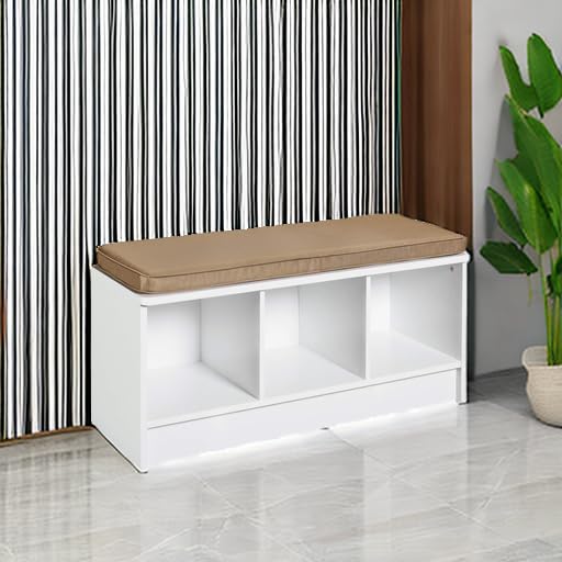 ClosetMaid 1569 Cubeicals 3-Cube Storage Bench, White with Tan Cushion