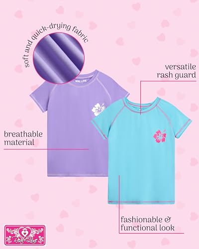 Image of Real Love Toddler Girls Rash Guard - 2 Pack Quick Dry Sun Protection Swim Shirt Girls Short Sleeve Rash Guard Kids (2T-16)