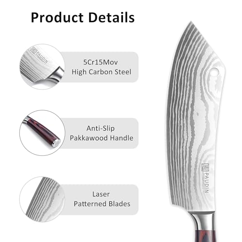 PAUDIN Meat Cleaver 8 Inch Butcher Knife, High Carbon Stainless Steel Cleaver Chef Knife, Sharp Kitchen Knife Heavy Duty Meat Cutting Knife, Wood Handle - image 3