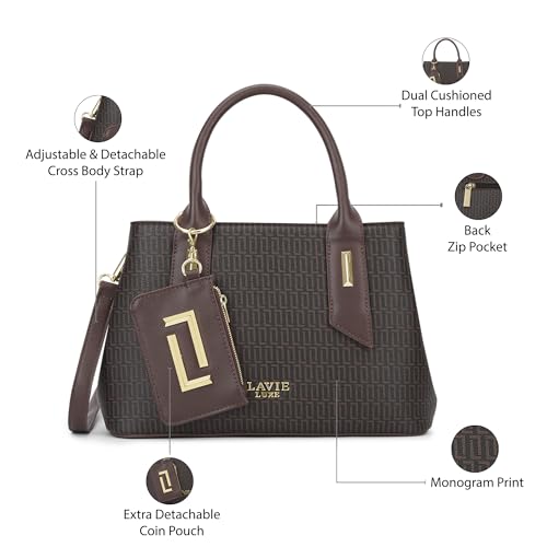 Image of Lavie Luxe Women's Monogram Rumba25 Handbag | Handbag for Work | Ladies Purse | Stylish Shoulder Bag | Gift for Women