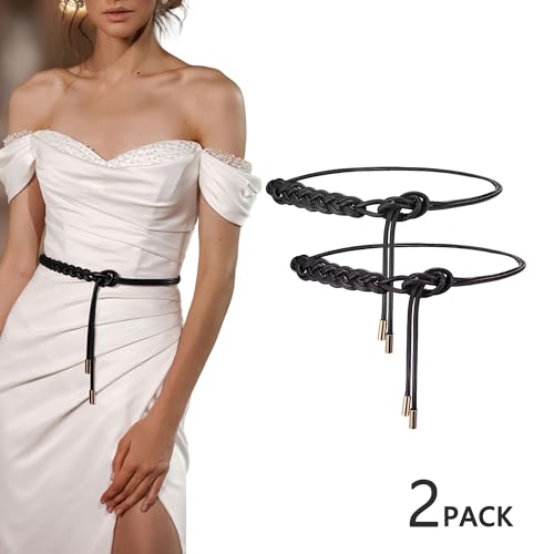 Ayliss Womens Rope Waist Belt Tie Skinny Woven PU Leather Thin Braided Belt Women Knot Boho Wrap For Dresses Vocations3