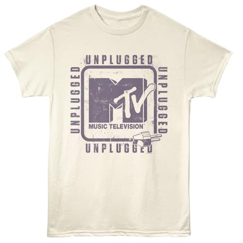 MTV Unplugged Cord Logo Natural Graphic Crew Neck, Short Sleeve Tee - Vintage Style 90s Music TV T Shirt for Men & Women