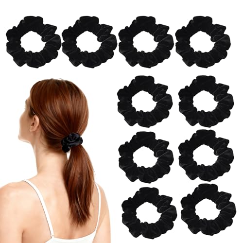 10 Pack Black Color Small Velvet Scrunchies for Thin Hair Women Elastic Hair Bands