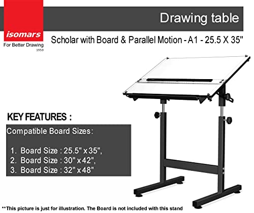 Image of Isomars Drawing & Drafting Table - Scholar (Without Board) Drafting Table Stand with Adjustable Height and Angles, Ideal for Architects, Engineers, Designers & Artists Students and Professionals