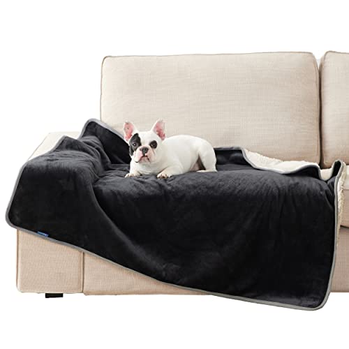 Image of Bedsure Cat Blanket for Indoor Cats - Waterproof Calming Cat Blankets for Couch Protection, Sherpa Fleece Pet Blanket, Soft Plush Reversible Throw Furniture Protector, 50 inchx40 inch, Black
