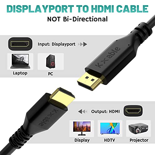 4K Displayport To Hdmi Cable 50 Feet, 24Awg Bare Copper Wires, Dp To Hdmi Male To Male Cord Adapter Converter For Pc To Hdtv, Monitor, Projector With 2 Hdmi Adapter And 25 Cable Ties #TOP2